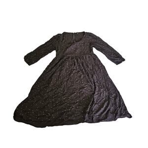 Madewell Size 14 Black Star Print Long Sleeve Midi Dress Viscose Back Zip